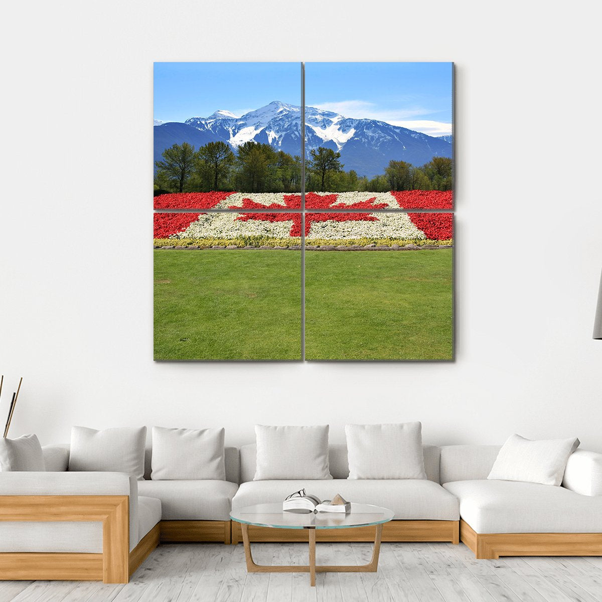 Floral Canadian Flag Canvas Wall Art-4 Square-Gallery Wrap-17" x 17"-Tiaracle