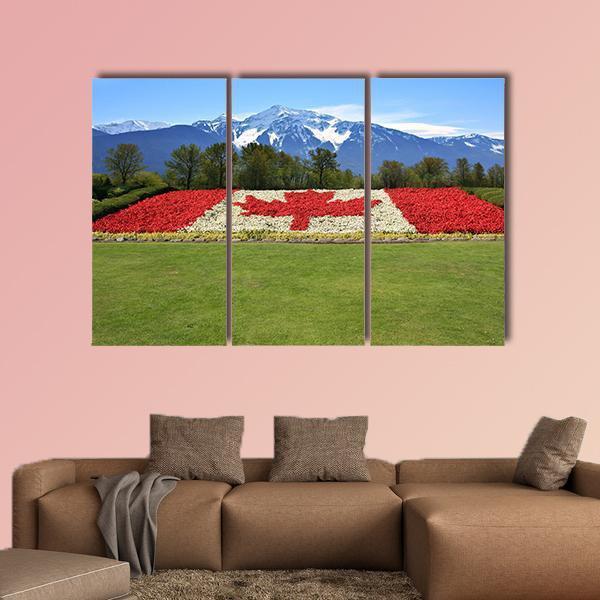 Floral Canadian Flag Canvas Wall Art-3 Horizontal-Gallery Wrap-37" x 24"-Tiaracle