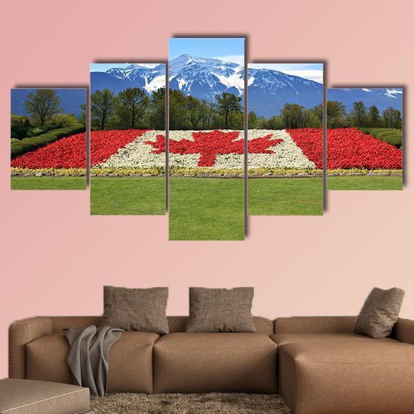Floral Canadian Flag Canvas Wall Art-5 Star-Gallery Wrap-62" x 32"-Tiaracle