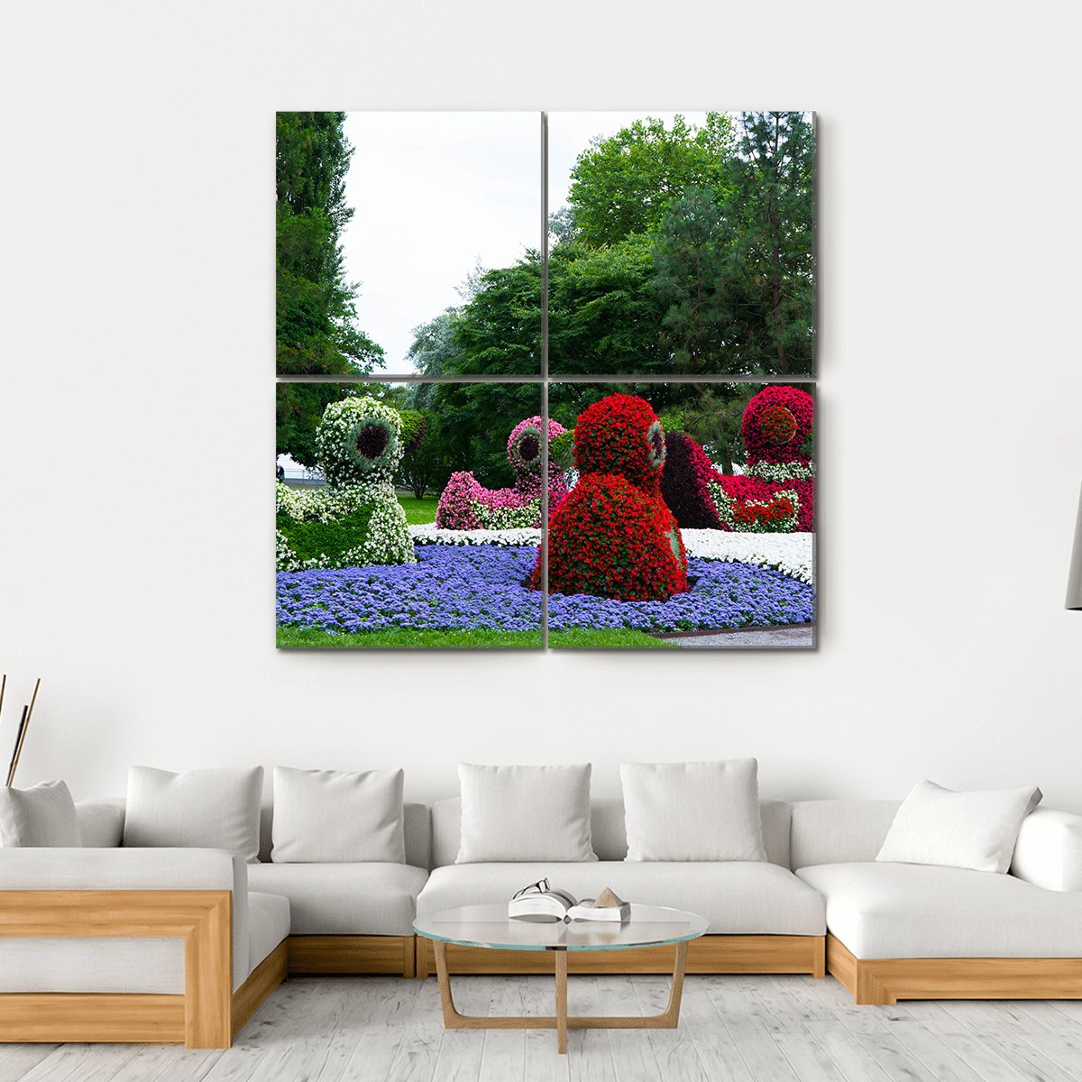 Floral Figures Of Ducks Canvas Wall Art-4 Square-Gallery Wrap-17" x 17"-Tiaracle