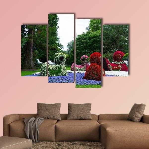 Floral Figures Of Ducks Canvas Wall Art-4 Pop-Gallery Wrap-50" x 32"-Tiaracle