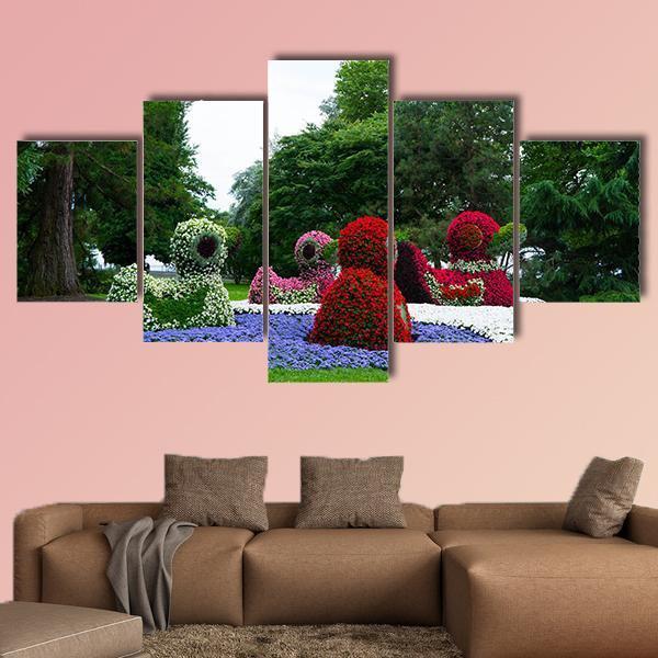 Floral Figures Of Ducks Canvas Wall Art-5 Star-Gallery Wrap-62" x 32"-Tiaracle