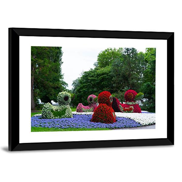 Floral Figures Of Ducks Canvas Wall Art-3 Horizontal-Gallery Wrap-25" x 16"-Tiaracle