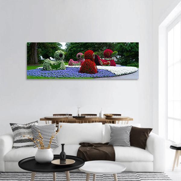 Floral Figures Of Ducks Panoramic Canvas Wall Art-1 Piece-36" x 12"-Tiaracle
