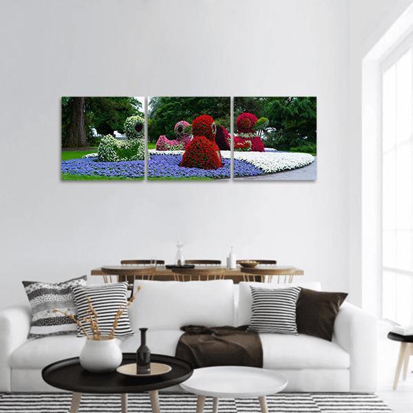 Floral Figures Of Ducks Panoramic Canvas Wall Art-3 Piece-25" x 08"-Tiaracle