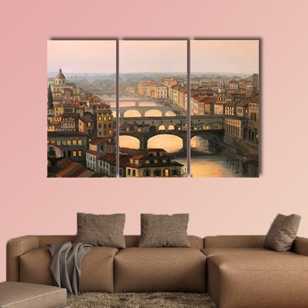 Sunset Over Florence Canvas Wall Art-3 Horizontal-Gallery Wrap-37" x 24"-Tiaracle