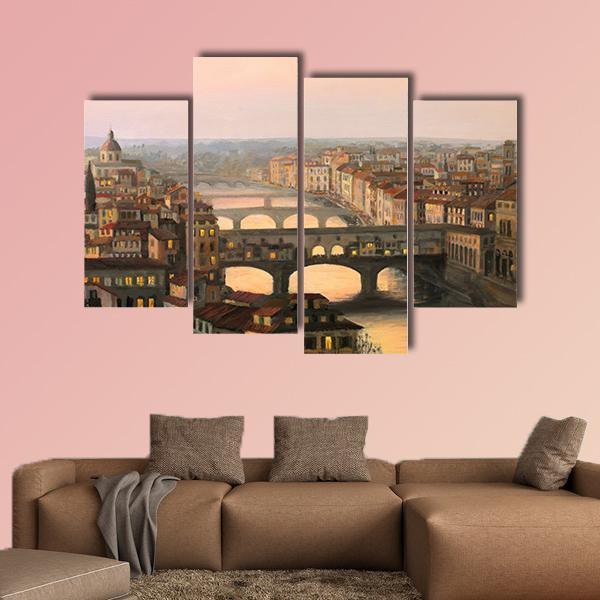 Sunset Over Florence Canvas Wall Art-4 Pop-Gallery Wrap-50&quot; x 32&quot;-Tiaracle