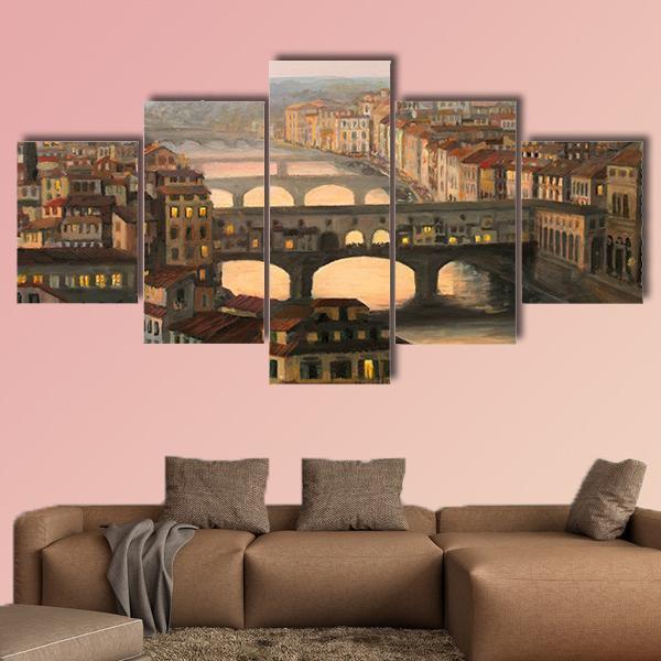 Sunset Over Florence Canvas Wall Art-5 Star-Gallery Wrap-62" x 32"-Tiaracle