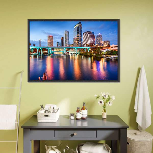 Florida Downtown City Canvas Wall Art-1 Piece-Floating Frame-24" x 16"-Tiaracle