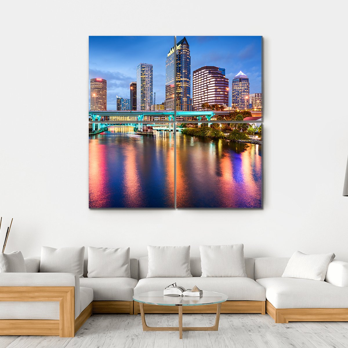 Florida Downtown City Canvas Wall Art-4 Square-Gallery Wrap-17" x 17"-Tiaracle