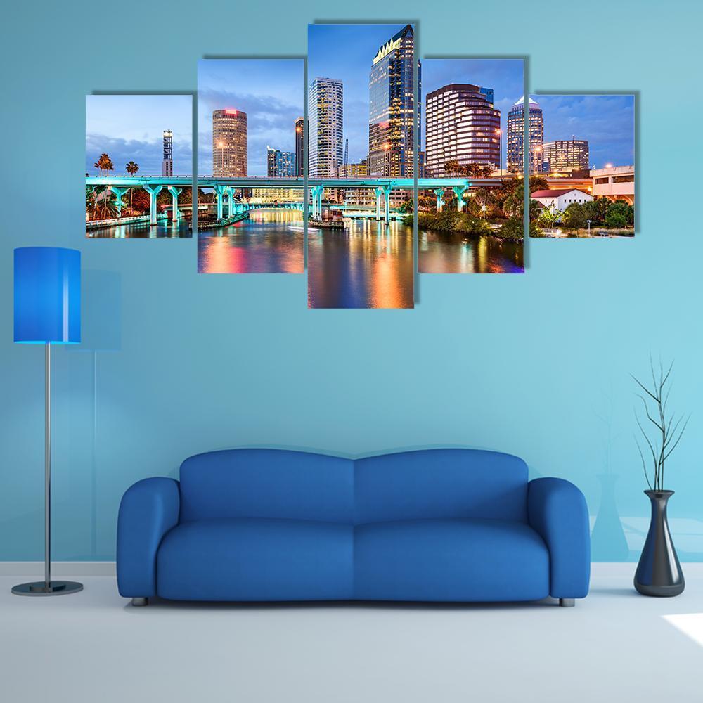 Florida Downtown City Canvas Wall Art-5 Star-Gallery Wrap-62" x 32"-Tiaracle