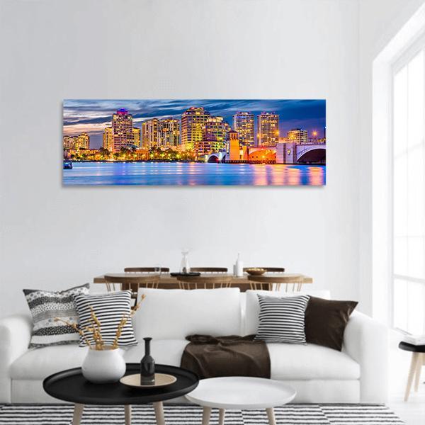 Florida Downtown Skyline Panoramic Canvas Wall Art-1 Piece-36" x 12"-Tiaracle