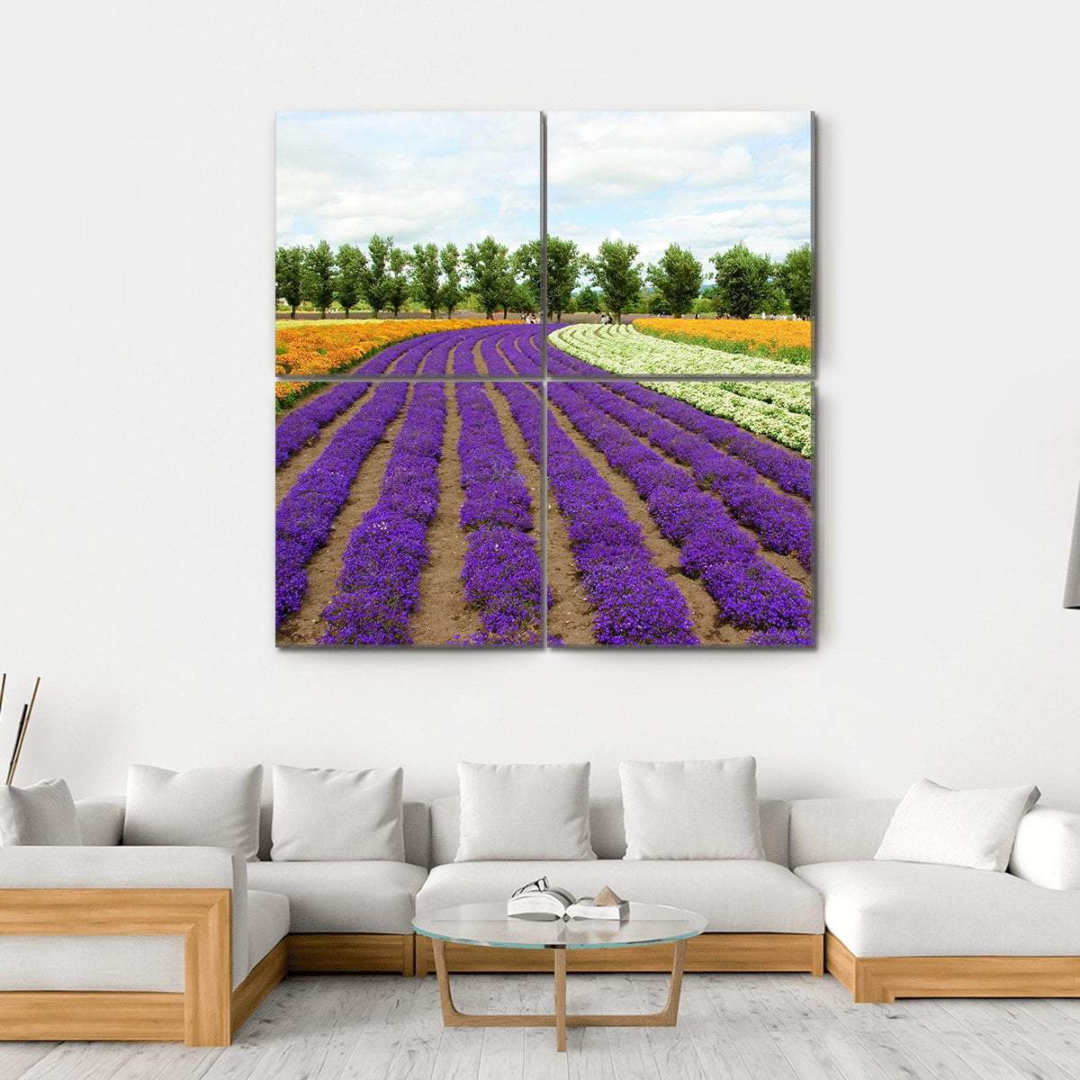 Flower Field Hokkaido Canvas Wall Art-4 Square-Gallery Wrap-17" x 17"-Tiaracle