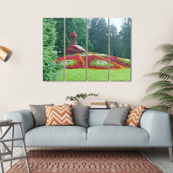 Flower Peacock Sculpture Canvas Wall Art-4 Horizontal-Gallery Wrap-34" x 24"-Tiaracle