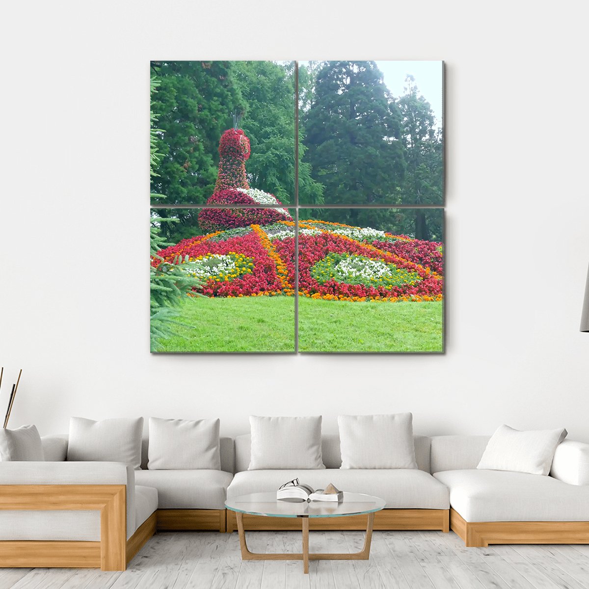 Flower Peacock Sculpture Canvas Wall Art-4 Square-Gallery Wrap-17" x 17"-Tiaracle