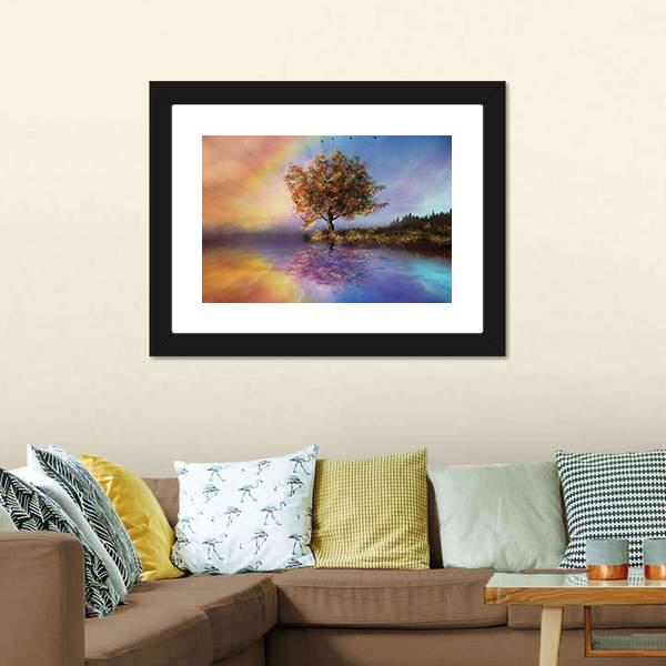 Flowered Tree & Rainbow Canvas Wall Art-5 Horizontal-Gallery Wrap-22" x 12"-Tiaracle