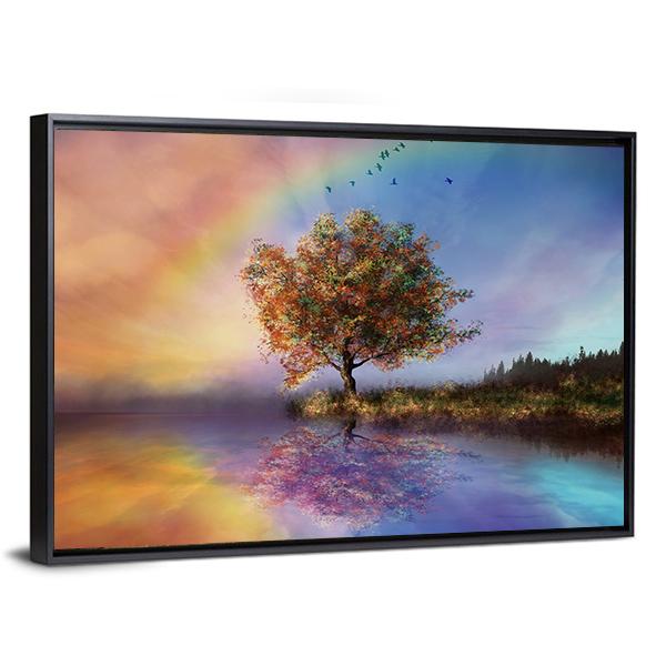Flowered Tree &amp; Rainbow Canvas Wall Art-3 Horizontal-Gallery Wrap-25" x 16"-Tiaracle