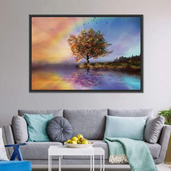 Flowered Tree &amp; Rainbow Canvas Wall Art-3 Horizontal-Gallery Wrap-25" x 16"-Tiaracle