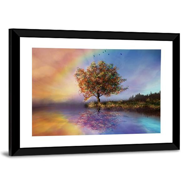 Flowered Tree &amp; Rainbow Canvas Wall Art-3 Horizontal-Gallery Wrap-25" x 16"-Tiaracle