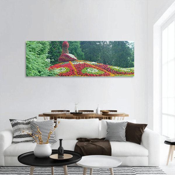 Flower Peacock Sculpture Panoramic Canvas Wall Art-1 Piece-36" x 12"-Tiaracle