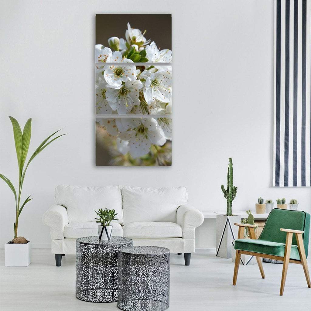 Flowery Branch On Tree Vertical Canvas Wall Art-3 Vertical-Gallery Wrap-12" x 25"-Tiaracle