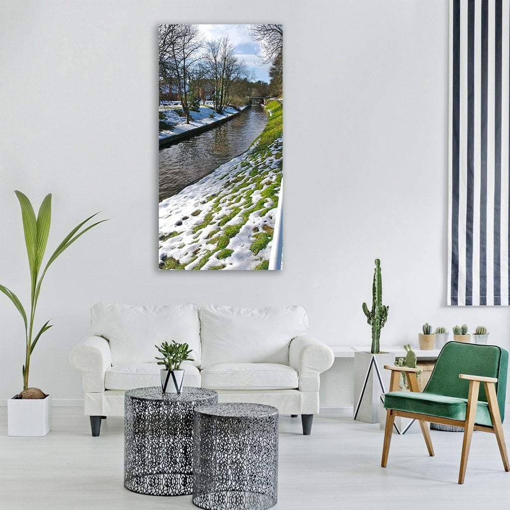 Flowing Canal In Winter Vertical Canvas Wall Art-1 Vertical-Gallery Wrap-12" x 24"-Tiaracle