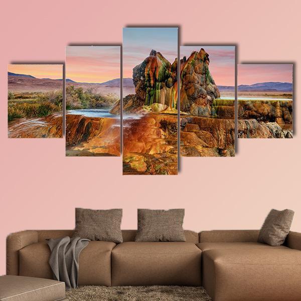 Fly Geyser Nevada Canvas Wall Art-5 Star-Gallery Wrap-62" x 32"-Tiaracle
