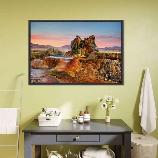 Fly Geyser Nevada Canvas Wall Art-1 Piece-Floating Frame-24" x 16"-Tiaracle