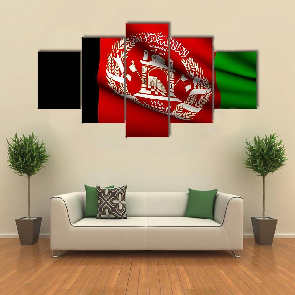 Flying Afghanistan Flag Canvas Wall Art-5 Star-Gallery Wrap-62" x 32"-Tiaracle