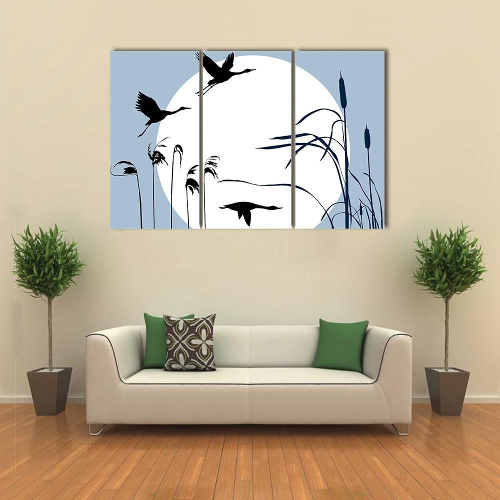 Flying Birds Silhouette Canvas Wall Art-3 Horizontal-Gallery Wrap-37" x 24"-Tiaracle