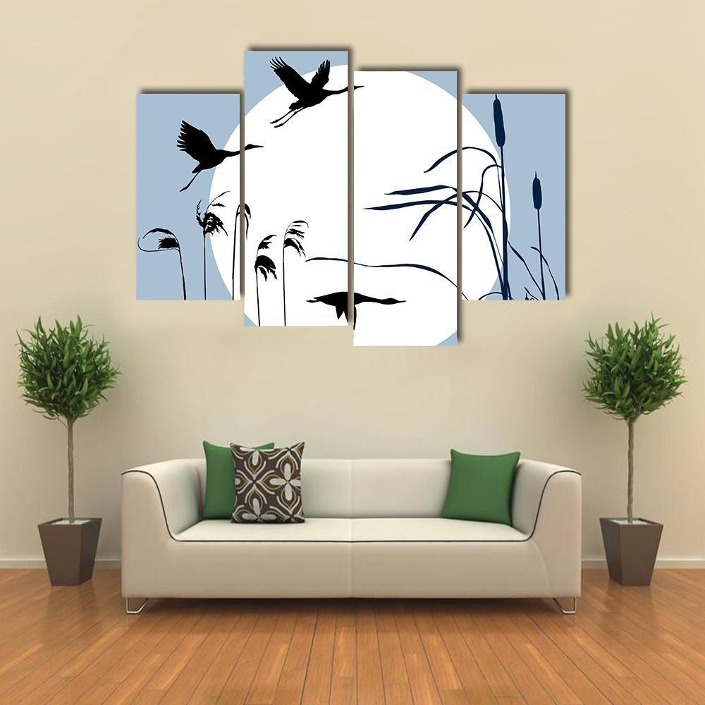 Flying Birds Silhouette Canvas Wall Art-4 Pop-Gallery Wrap-50" x 32"-Tiaracle
