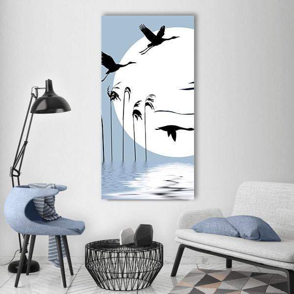 Flying Birds Silhouette Vertical Canvas Wall Art-3 Vertical-Gallery Wrap-12" x 25"-Tiaracle