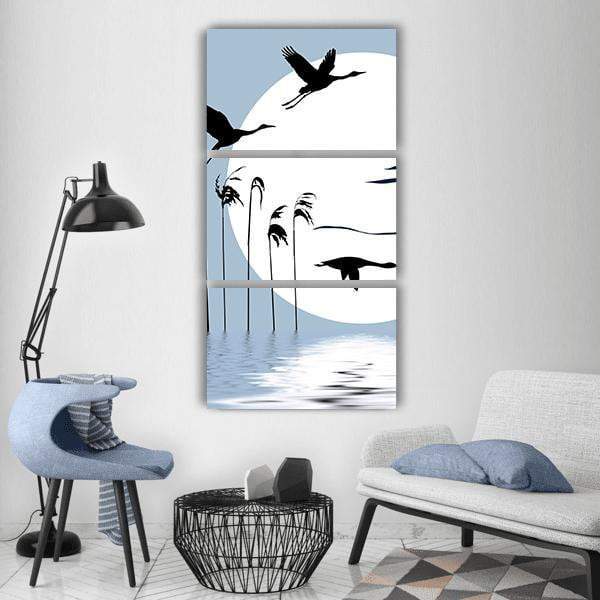 Flying Birds Silhouette Vertical Canvas Wall Art-3 Vertical-Gallery Wrap-12" x 25"-Tiaracle