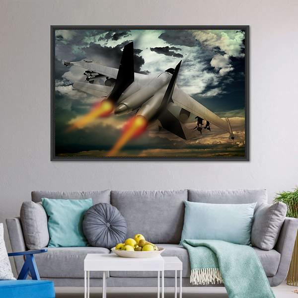 Flying Fighter Jet Canvas Wall Art-5 Horizontal-Gallery Wrap-22" x 12"-Tiaracle