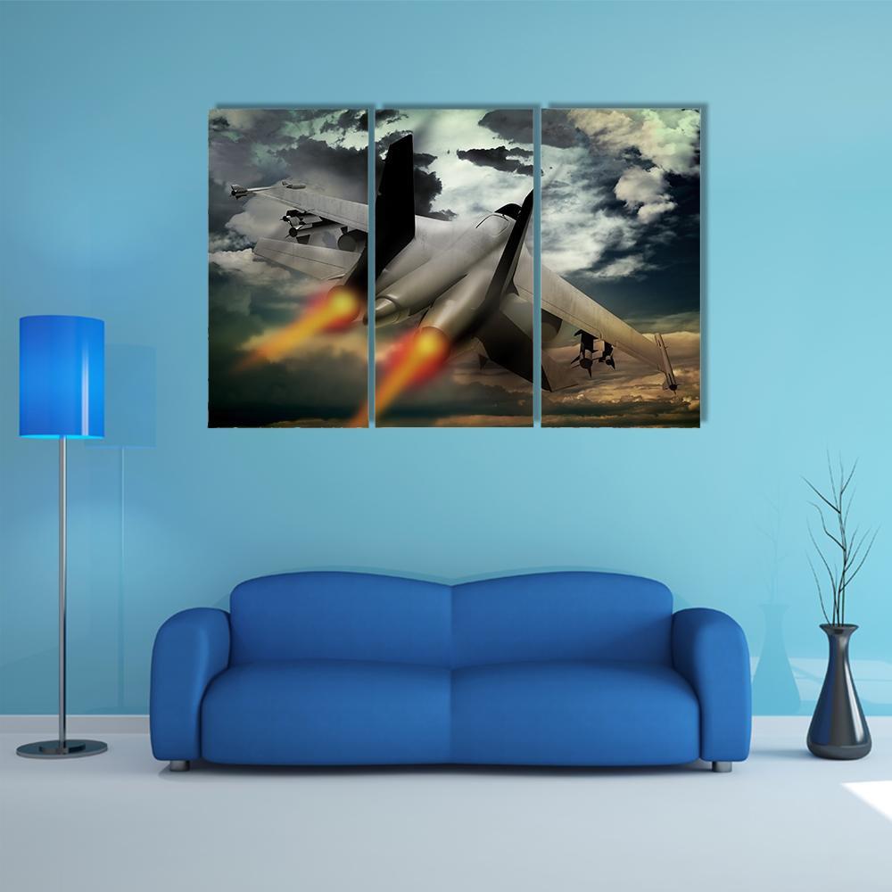 Flying Fighter Jet Canvas Wall Art-3 Horizontal-Gallery Wrap-37" x 24"-Tiaracle