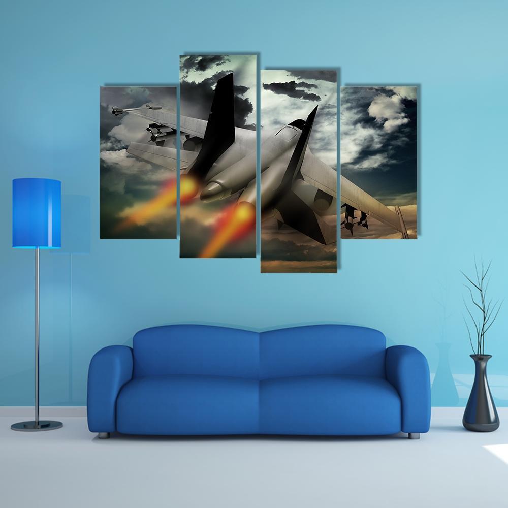 Flying Fighter Jet Canvas Wall Art-4 Pop-Gallery Wrap-50" x 32"-Tiaracle
