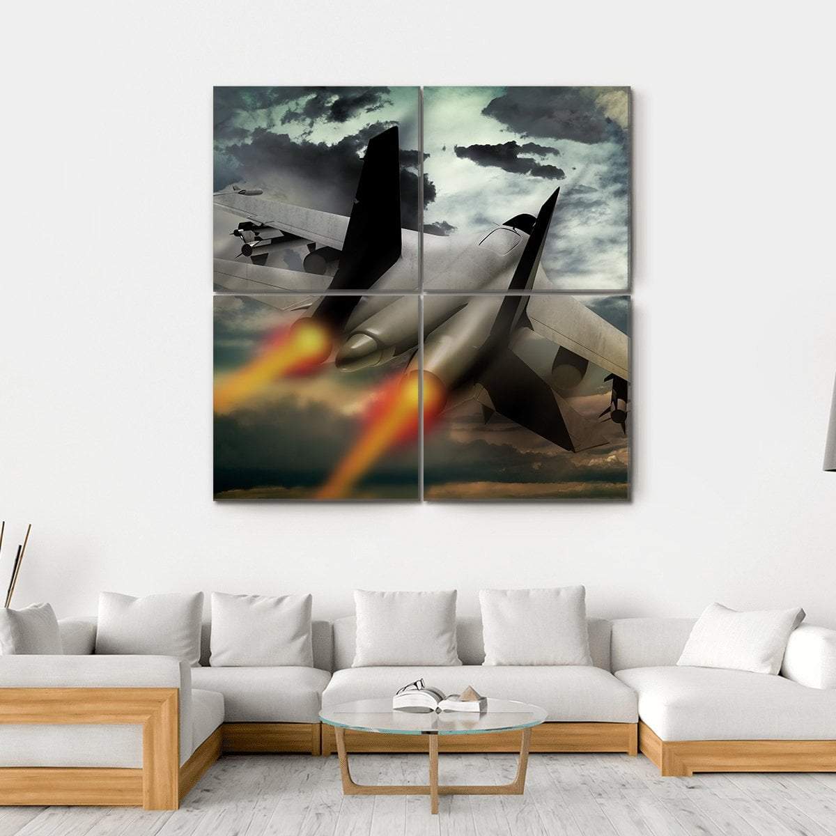 Flying Fighter Jet Canvas Wall Art-4 Square-Gallery Wrap-17" x 17"-Tiaracle