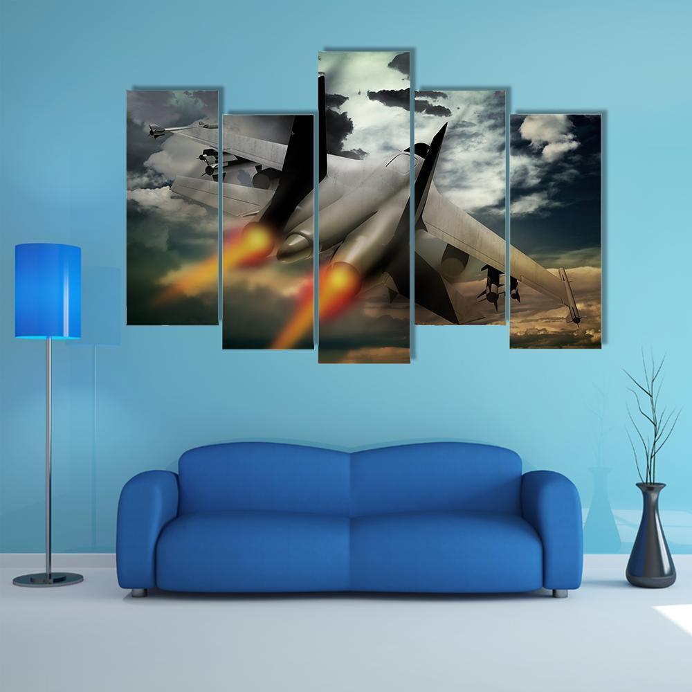 Flying Fighter Jet Canvas Wall Art-5 Pop-Gallery Wrap-47" x 32"-Tiaracle