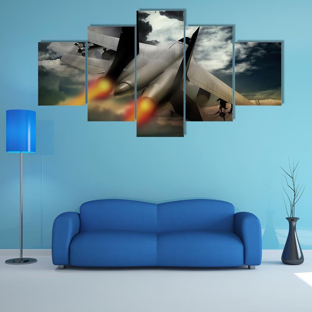 Flying Fighter Jet Canvas Wall Art-3 Horizontal-Gallery Wrap-37" x 24"-Tiaracle