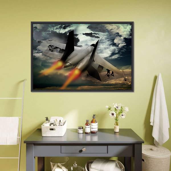 Flying Fighter Jet Canvas Wall Art-1 Piece-Floating Frame-24" x 16"-Tiaracle