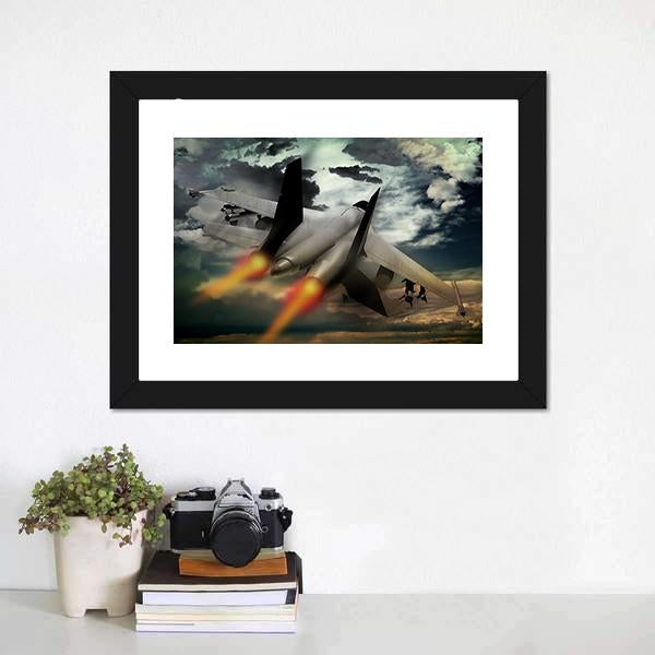 Flying Fighter Jet Canvas Wall Art-1 Piece-Framed Print-20" x 16"-Tiaracle