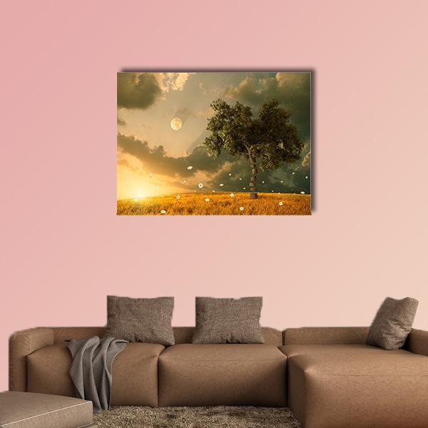 Flying Flowers & Tree Canvas Wall Art-1 Piece-Gallery Wrap-48" x 32"-Tiaracle