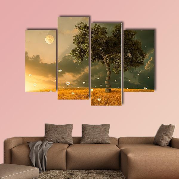 Flying Flowers & Tree Canvas Wall Art-4 Pop-Gallery Wrap-50" x 32"-Tiaracle