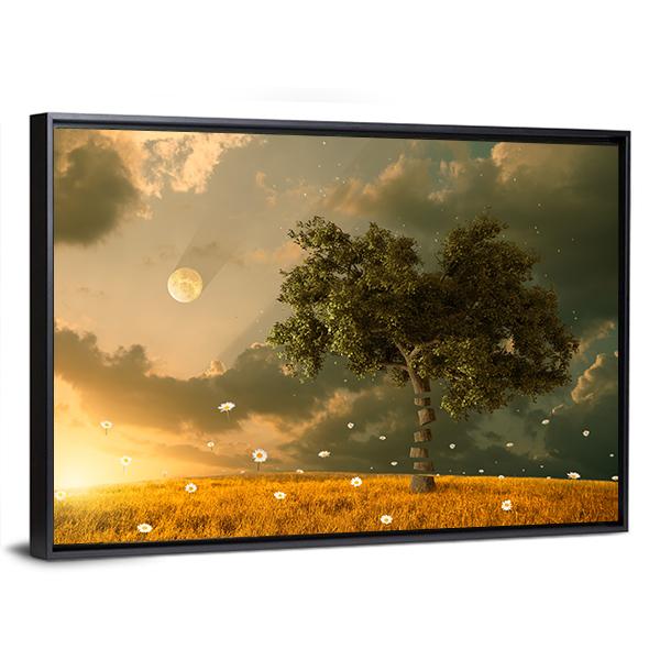 Flying Flowers & Tree Canvas Wall Art-3 Horizontal-Gallery Wrap-25" x 16"-Tiaracle