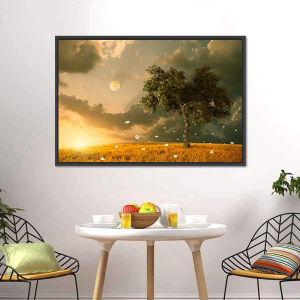 Flying Flowers & Tree Canvas Wall Art-3 Horizontal-Gallery Wrap-25" x 16"-Tiaracle