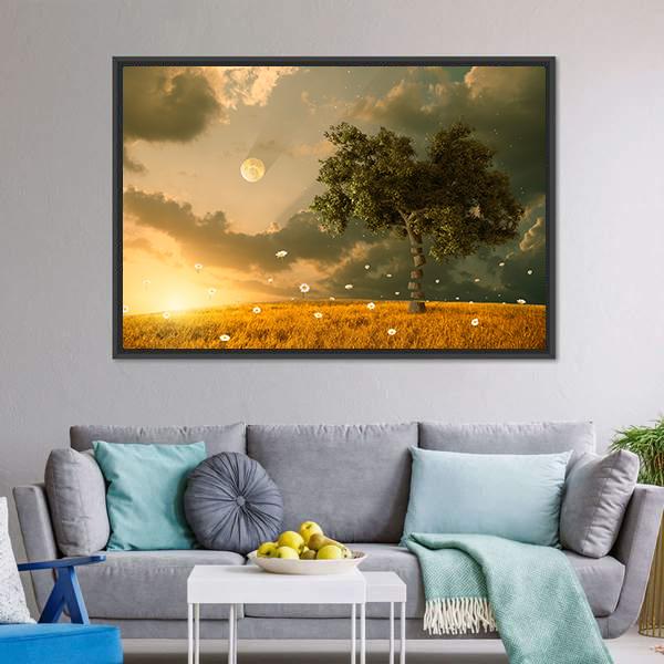 Flying Flowers & Tree Canvas Wall Art-3 Horizontal-Gallery Wrap-25" x 16"-Tiaracle