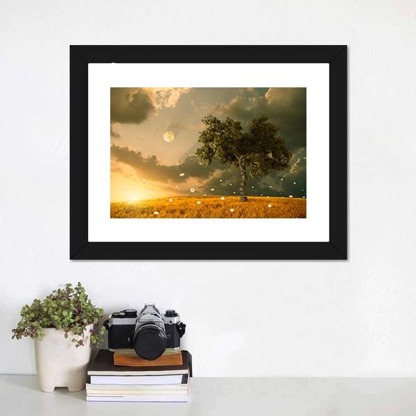 Flying Flowers &amp; Tree Canvas Wall Art-1 Piece-Framed Print-20" x 16"-Tiaracle