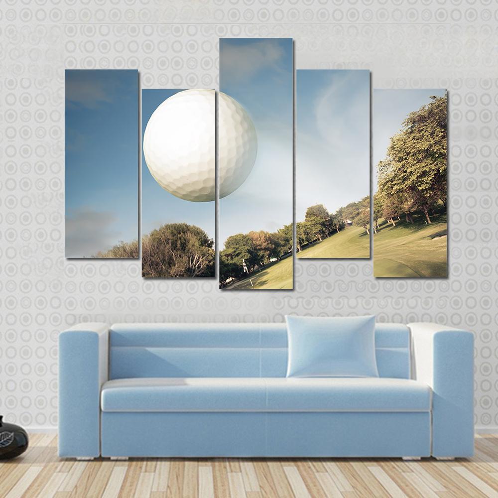 Flying Golf Ball Canvas Wall Art-5 Pop-Gallery Wrap-47&quot; x 32&quot;-Tiaracle