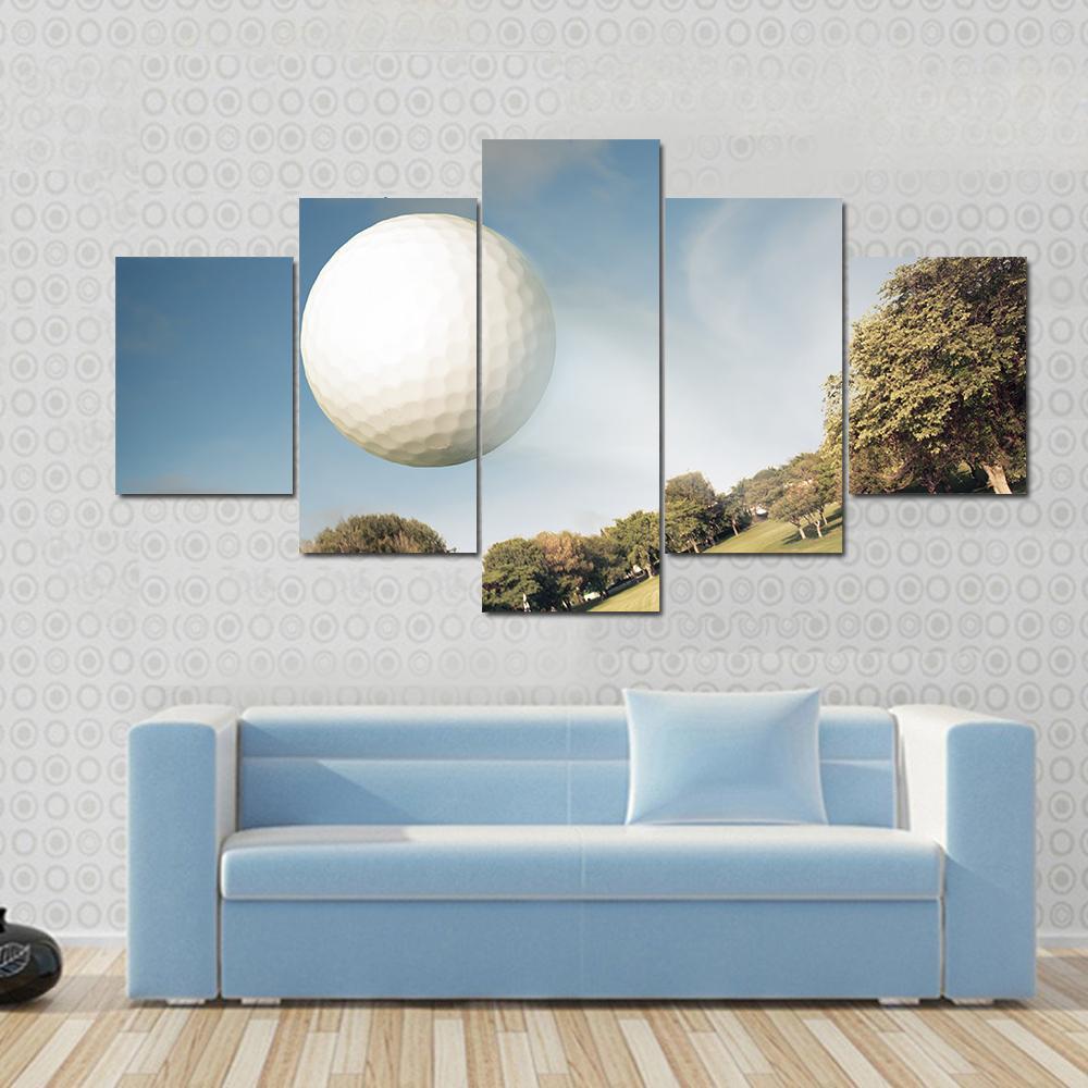 Flying Golf Ball Canvas Wall Art-5 Star-Gallery Wrap-62&quot; x 32&quot;-Tiaracle