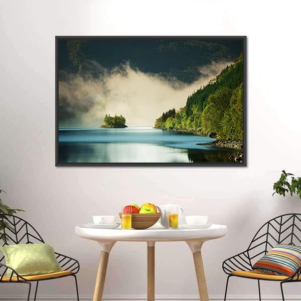 Fog On Lake Canvas Wall Art-5 Horizontal-Gallery Wrap-22" x 12"-Tiaracle